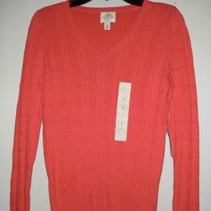 ST. JOHN'S BAY New Pink V-Neck Cable Sweater S